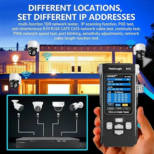 NOYAFA NF-8506 Network Cable Tester with IP Scanne Network Rate Test,/NCV POE/Ping/TDR CAT5 CAT6,Network Tester Cable Toner for RJ11 RJ45 LAN Ethernet Cable Tester Telephone Cable Finder Network Tool