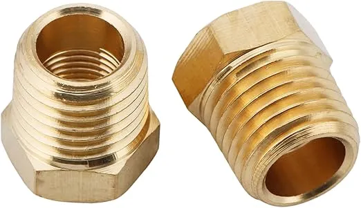U.S. Solid 2pcs Brass Reducer Hex Bushing Brass Threaded Pipe Fitting (1/4" NPT Male x 1/8" NPT Female)