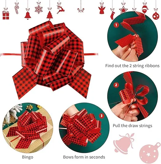 48 Pieces Christmas Wrap Pull Bows with Ribbon Multicolor Christmas Pull Bows 4.9 Inches Wrapping Pull Bows Xmas Ribbon Bows for Present Basket Florist Bouquet Xmas Tree Decoration（24 Styles）