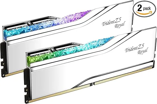 G.SKILL Trident Z5 Royal Series (Intel XMP 3.0) DDR5 RAM 48GB (2x24GB) 7200MT/s CL36-46-46-115 1.35V Desktop Computer Memory UDIMM - Silver (F5-7200J3646F24GX2-TR5S)