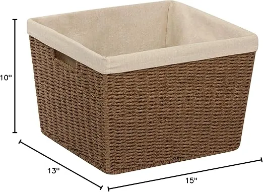 Honey-Can-Do STO-03566 Parchment Cord Basket with Handles and Liner, Brown, 13 x 15 x 10 inches,Large Basket