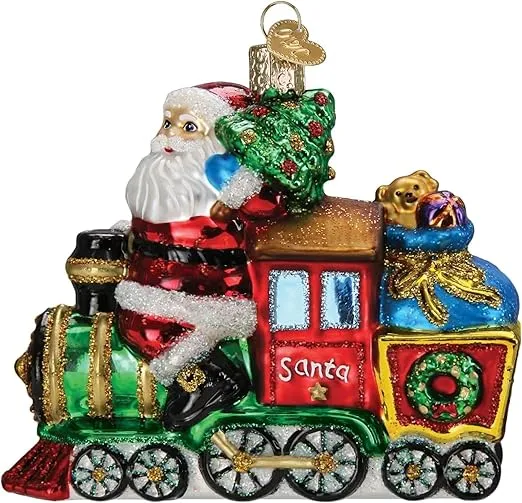 Old World Christmas Santa On Locomotive Glass Blown Ornament for Christmas Tree