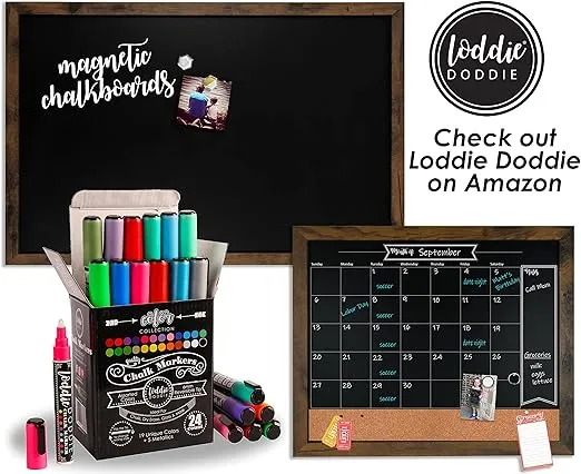 Loddie Doddie Magnetic Chalk Board - 24" x 36" Rustic Frame - Kitchen & Wall Decor - Easy-to-Erase Magnet Board - Magnetic Chalk Boards for Walls - Hanging Black Board for Wall - Magnetic Chalkboard