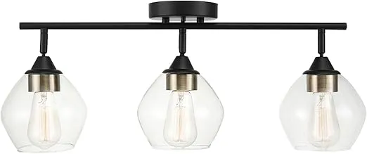 Globe Electric 59619 Harrow 3-Light Track Lighting, Matte Black, Antique Brass Accents, Clear Glass Shades, Bulbs Included, 650 Lumen