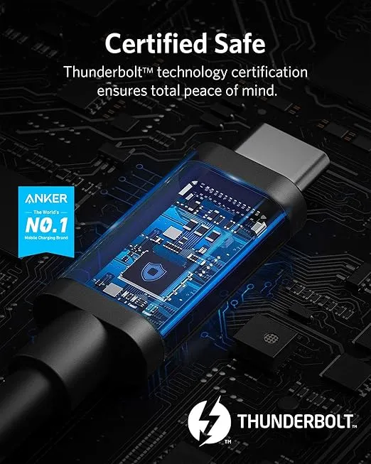 Anker USB C Cable,2.3FT Thunderbolt 4 USB C to USB C Certified Cable, 8K Display/40Gbps/100W Charging Cord for iPhone 16, Monitor Connection and More