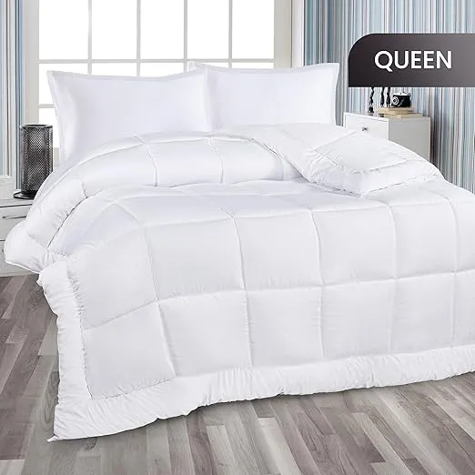 Utopia Bedding All Season Down Alternative Quilted Queen Comforter, Duvet Insert with Corner Tabs, Machine Washable, Bed Comforter (White)