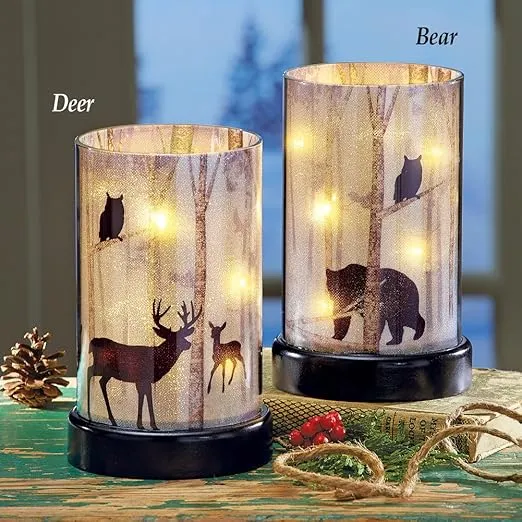 Collections Etc Northwoods Woodland Creature Lighted Hurricane Candle - Cabin Home Decor