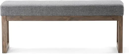 SIMPLIHOME Milltown 45 Inch Wide Contemporary Rectangle Large Ottoman Bench in Grey Linen Look Fabric, For the Living Room and Bedroom