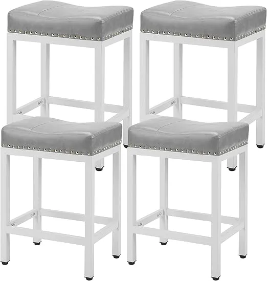 Elevon Bar Stools Set of 4, 24 inch Counter Height Bar Stools, Upholstered Modern Kitchen Barstools with Metal Base, PU Leather Saddle Stools for Kitchen Island, Gray