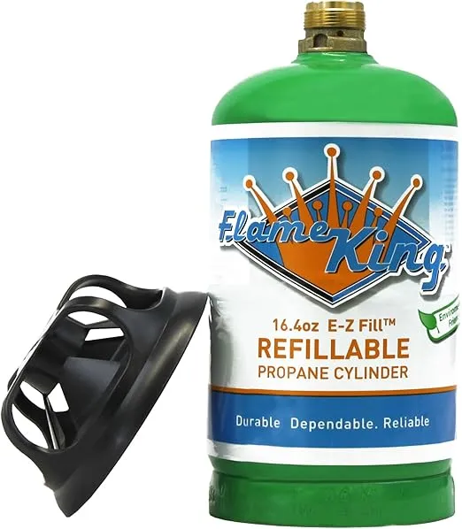 Flame King Refillable 1LB Empty Propane Cylinder Tank - Reusable - Safe and Legal Refill Option - DOT Compliant - 16.4 oz, Green