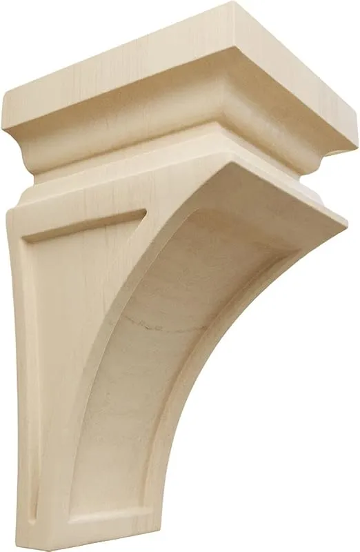 Ekena Millwork CORW03X03X06NERW Mini Nevio Wood Corbels, 3 1/2"W x 3 3/4"D x 6"H, Rubberwood
