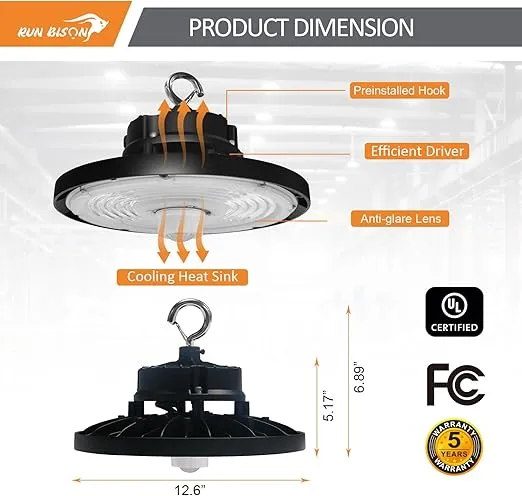 LED High Bay Light with Motion Sensor, Adjustable Power 150w/200w/240w, 22500lm/30000lm/36000lm. 3CCT 3000K/4000K/5000K,0-10V Dimmable UFO High Bay Light with Preinstalled Hook - 8PK