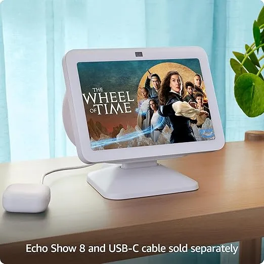 Echo Show 8 (3rd Gen) Adjustable Stand with USB-C Charging Port | Glacier White