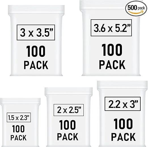 500 Pcs Small Plastic Bags, Small Zip Lock Bags, Mini Baggies, Jewelry Bags Clear Plastic, 5 Assorted Sizes, Resealable Poly Bags for Pill, Storage, Candy, Packaging