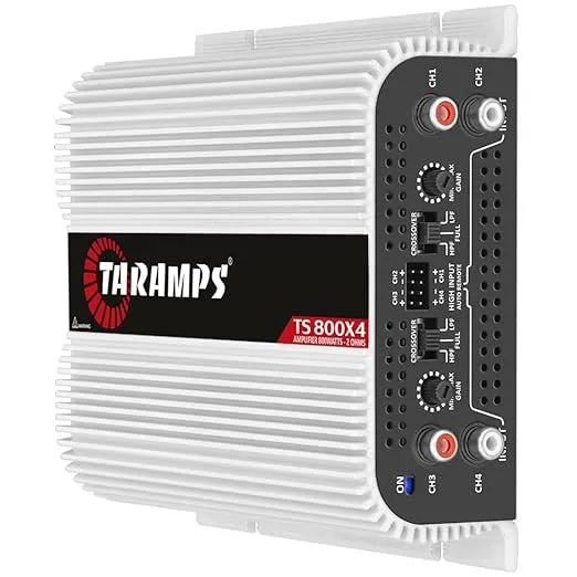 Taramps TS 800x4 Car Audio Multichannel Amplifier 800 Watts Rms 2 Ohms 4 Channel 2 Bridged Channel Full Range Crossover, RCA/High Level Input, Class D