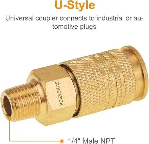 SUNGATOR Air Hose Fittings 1/4" NPT Industrial, 16-Piece Solid Brass Air Line Quick Connect Fitting, Coupler and Plug Kit, Air Compressor Accessories, 1/4 Inch Air Hose Repair Kit, Air Tool Fittings