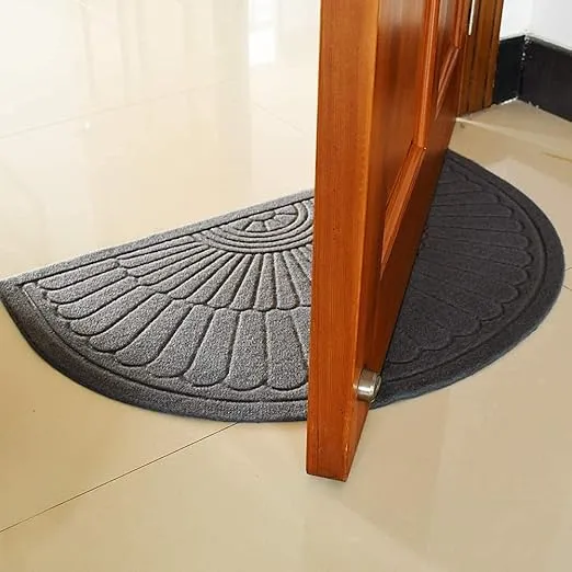 Morning View Half Round Doormat, Gray, Outdoor Indoor Rug - 30x18 inches, Non Slip, High Traffic, Absorbent, Modern Design