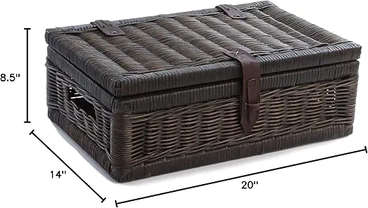 The Basket Lady Covered Wicker Storage Basket Nested Set of 2 Antique Walnut Brown