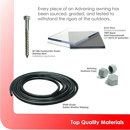 ADVANING DA4735-PSS2A PA Series, Premium Quality Gray Polycarbonate Door/Window Awning Ideal for Rain, Snow and UV Protection, 47"W x 35"D, Tinted/Silver Brackets