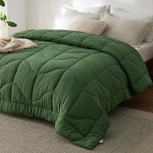 Bedsure Comforters Queen Size, Down Alternative Comforter for All Season, Soft Prewashed Comforter with 4 Tabs, Lightweight & Warm Bedding- Machine Washable (Olive Green, Queen, 88x88 inches)