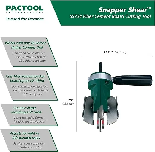 PacTool SS724 Snapper Shear Pro - Cutting Tool for Fiber Cement Board - Power Shears Professional Power Tools