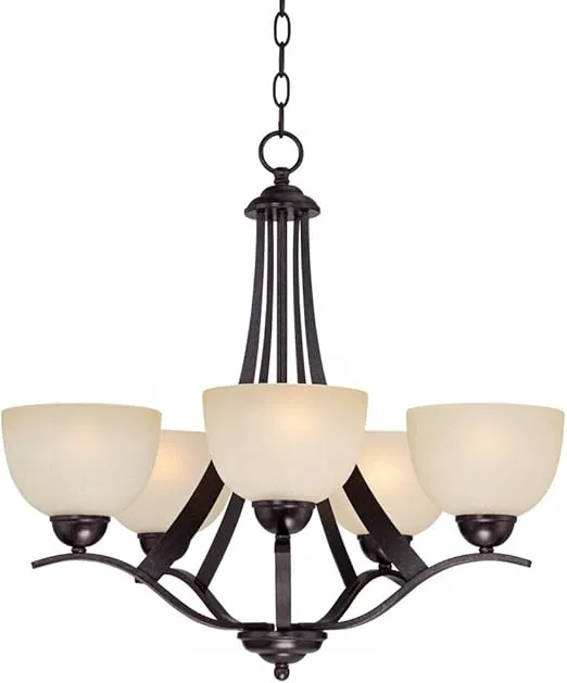 Regency Hill Airington Bronze Pendant Chandelier 23" Wide Scrolling Arms Indian Scavo Glass 5-Light Fixture for Dining Room House Foyer Entryway Kitchen Bedroom Living Room High Ceilings