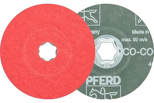 PFERD COMBICLICK Fibre Disc, 25 pc. | 4-1/2 inch Dia. | 80 grit | Ceramic Oxide CO-Cool Grain | 40729 – for Aggressive Grinding with Maximum Stock Removal Rate on Hard Materials