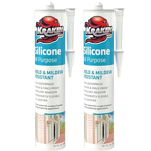 Kraken Bond RTV White Silicone Caulk - (2x10.1 fl.oz.) 100% Caulking Silicone Waterproof for Window and Door, Odorless Kitchen and Bathtub Caulk, 2 Pack