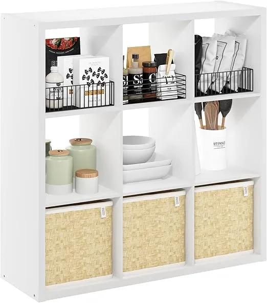 Furinno Cubicle Open Back Decorative Cube Storage Organizer, 9-Cube, White