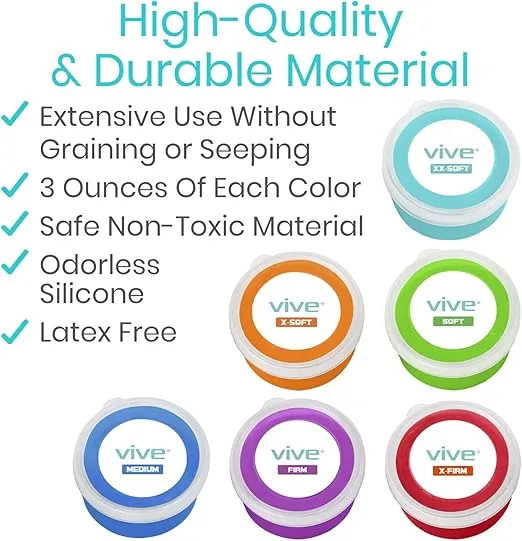 Vive Therapy Putty, Occupational Hand Tools (2 Pack) - Sensory Stress Relief - for Physical Exercise, Finger Pain, Grip Strength, Rehab, Arthritis, Adults, Forearms, Fidgeting, Motor Skills