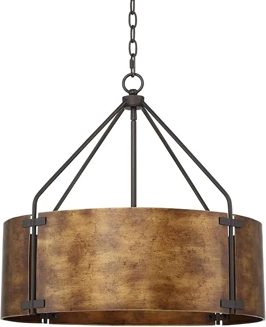 Possini Euro Design Pendant Light Fixture - 4 Light, Bronze Drum Shade, Rustic Industrial Pendant Light for Kitchen Islands, Living Rooms, Foyers, and Bedrooms - 22" Wide, 21 1/2" High