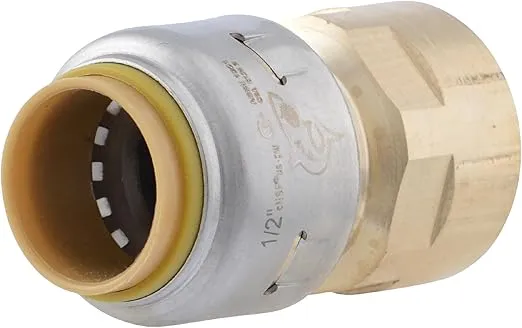 SharkBite Max 1/2 x 1/2 Inch FNPT Adapter, Push To Connect Brass Plumbing Fitting, PEX Pipe, Copper, CPVC, PE-RT, HDPE, UR072A