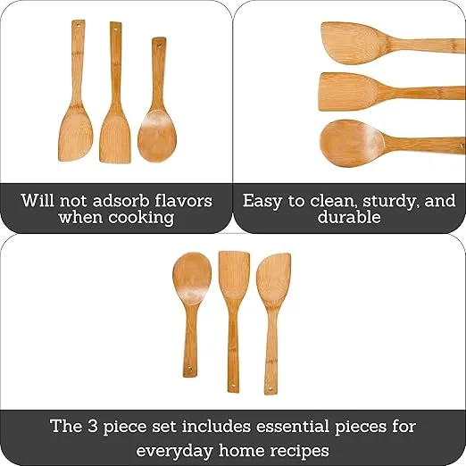 IMUSA USA Cookware Spoon Set 3-Piece, Bamboo