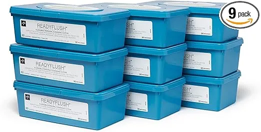 Medline ReadyFlush Flushable Wipes, 540 Wipes (60 Wipes, 9 Tubs), Scented, Biodegradable Flushable Incontinence Wet Wipes for Adults with Aloe, Hypoallergenic and pH-Balanced Personal Cleansing Cloths