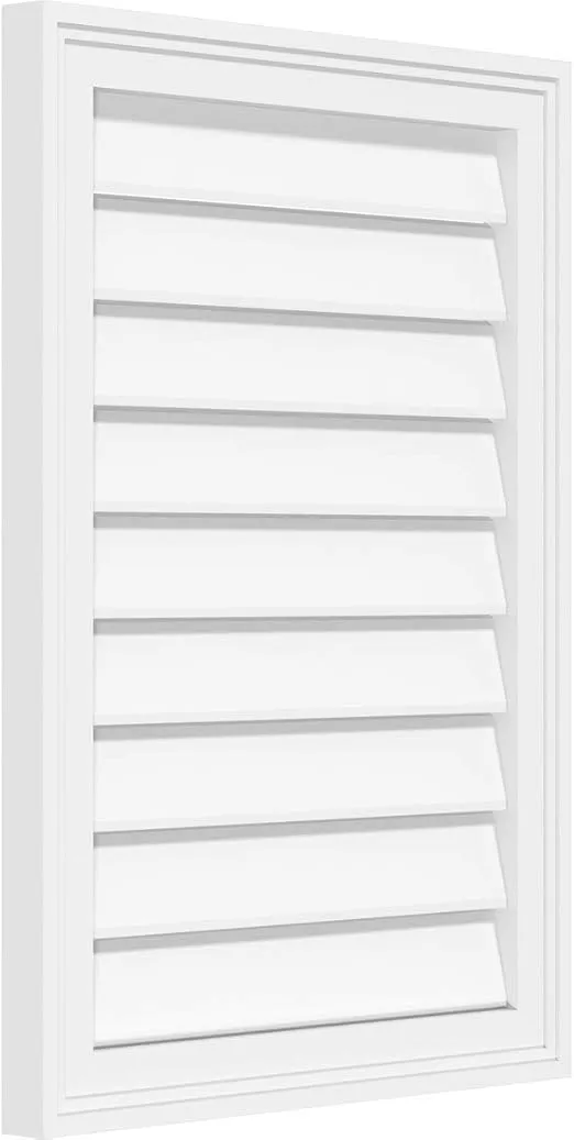 Ekena Millwork GVPVE30X2402SF Vertical Surface Mount PVC Gable Vent, 30"W x 24"H, Factory Primed White