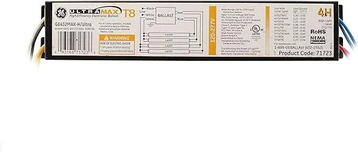 GE UltraMax Proline Electronic Ballast, 120/277 Volt Instant Start Ballast, High Power Ballast Factor, Ballast for Fluorescent Light (3) or (4) Lamp T8