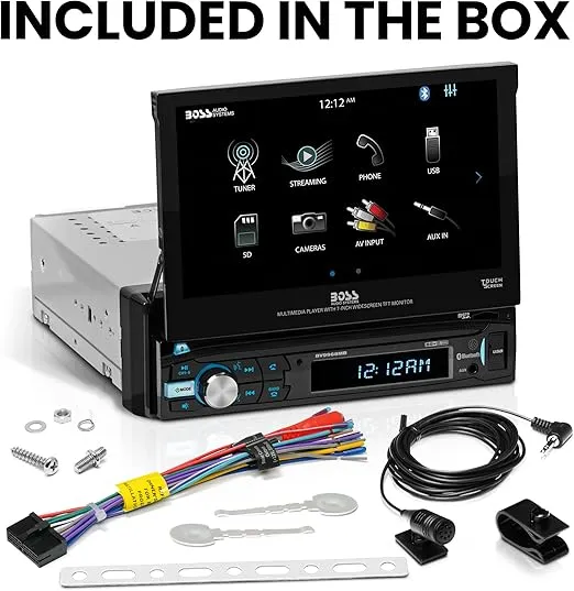 BOSS Audio Systems BV9968MB Car Stereo System - Single Din 7 Inch Head Unit, Touchscreen, Bluetooth Audio and Hands-Free Calling, AM/FM Radio Receiver, No CD Player, Aux-in, USB