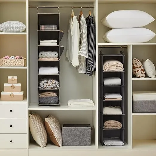 Hanging Closet Organizer and Storage, 6-Shelf Closet Hanging Storage Shelves, Grey