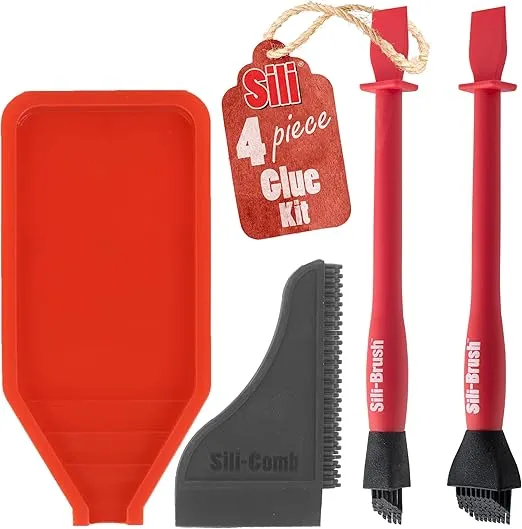 Sili Non-Stick Silicone Glue Brush Wood Glue Applicator Kit | Silicone Glue Spreader Comb/Squeegee & Tray Wood Glue Brush Set | Wood Glue Spreader | Reusable Wood Glue Brushes For Crafts, Arts & Hobby