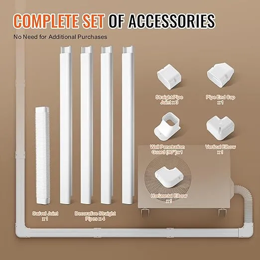 VEVOR Mini Split Line Set Cover 3-inch W 15.8Ft L, PVC Decorative Pipe Line Cover for Air Conditioner with 4 Straight Ducts & Full Components Easy to Install, Paintable for Heat Pumps, White