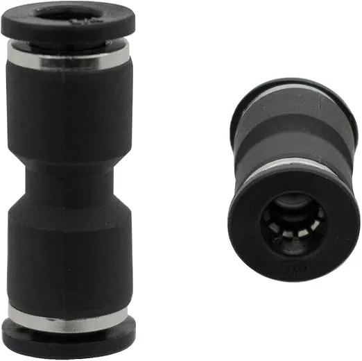PneumaticPlus PUC Series Push-to-Connect Air Fittings - Union Straight (10, Black Sleeve, 1/4" Tube OD)