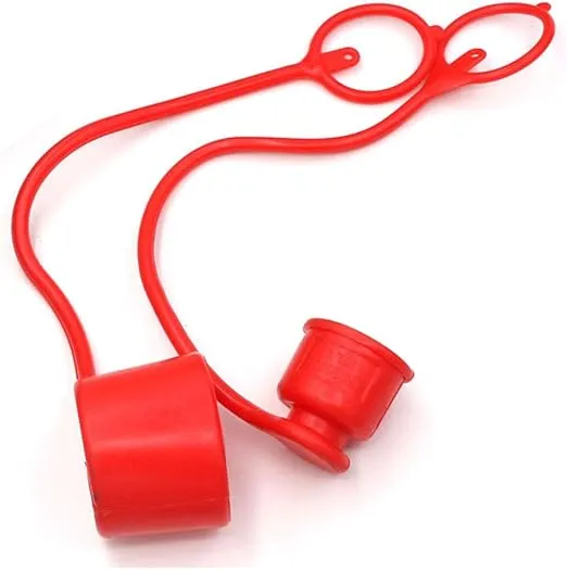CEKER 1/4" Skid Steer Bobcat Flat Face Hydraulic Coupler Male Female Dust Caps and Plug Kits Covers,Fits ISO 16028 Hydraulic Quick Coupling,Red Cap with Retention Ring Keeps Cap Attached to Hose