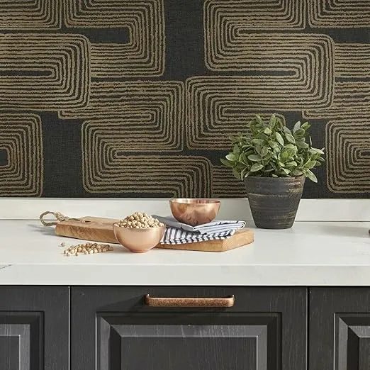 RoomMates RMK12213PL Nikki Chu Black and Metallic Gold Zulu Signature Peel and Stick Wallpaper
