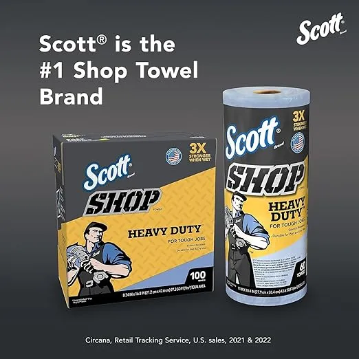 Scott Shop Towels Heavy Duty (32992), Blue Shop Towels for Solvents & Heavy-Duty Jobs, 60 Sheets / Roll, ( Pack Of 12 Rolls )