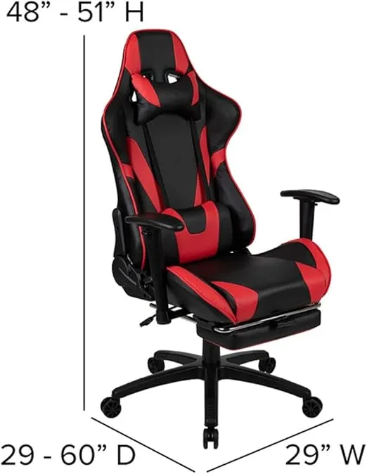 Flash Furniture X30 Gaming Chair Racing Office Ergonomic Computer Chair with Fully Reclining Back and Slide-Out Footrest in Red LeatherSoft