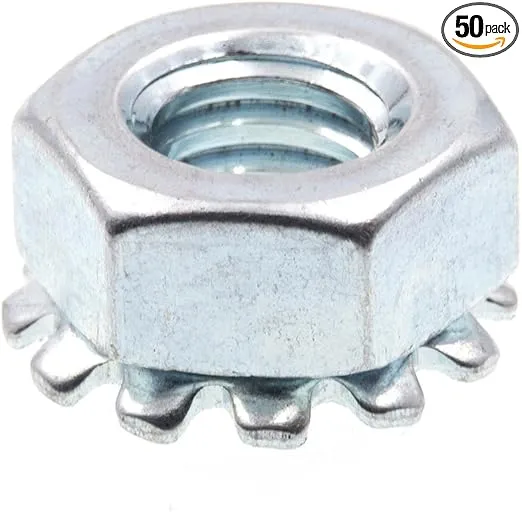 Prime-Line 9118861 K-Lock Nuts With External Tooth Washer, 1/4 In.-20, Zinc Plated Steel (50 Pack)