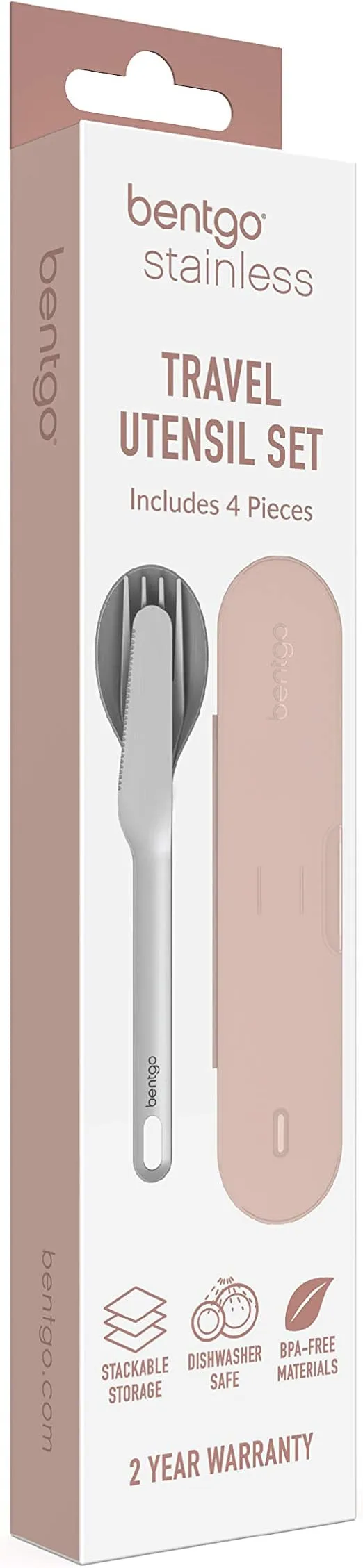 Bentgo® Stainless Travel Utensil Set - Reusable 3-Piece Silverware Set with Carrying Case, High-Grade Premium Steel, BPA-Free Case, Eco-Friendly - Ideal for Travel, Camping, and Office Use (Rose)