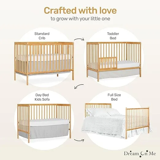 Dream On Me Synergy 5-In-1 Convertible Crib In Natural, Greenguard Gold Certified