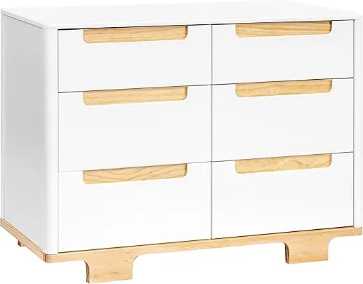 Babyletto Yuzu 6-Drawer Dresser in White and Natural, Greenguard Gold Certified