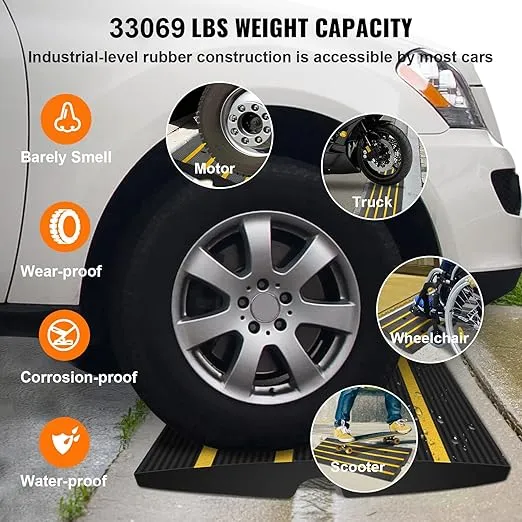 VEVOR Driveway Curb Ramp 2 Pack, 33069 Lbs Capacity Rubber Car Ramp, 2.6" Rise Curb Ramp for Driveway, Loading Dock, Garage, Sidewalk, Car, Truck, Scooter